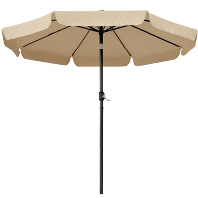 Yaheetech 2.675m Tan Patio Parasol Umbrella w/ Push Button Tilt and Crank