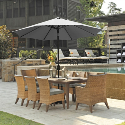 Yaheetech 2.7m Grey Patio Parasol Umbrella w/ Push Button Tilt and Crank