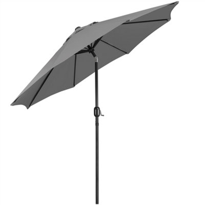 Yaheetech 2.7m Grey Patio Parasol Umbrella w/ Push Button Tilt and Crank