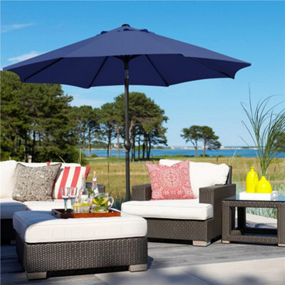 Yaheetech 2.7m Navy Blue Patio Parasol Umbrella w/ Push Button Tilt and Crank