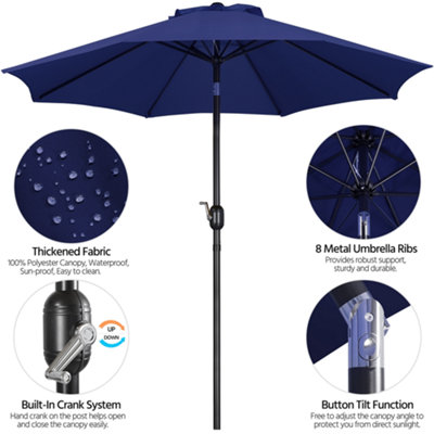 Yaheetech 2.7m Navy Blue Patio Parasol Umbrella w/ Push Button Tilt and Crank