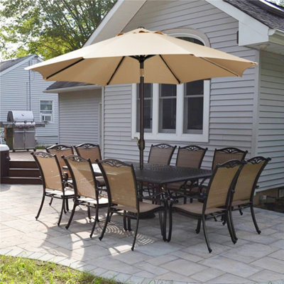 Yaheetech 2.7m Tan Patio Parasol Umbrella w/ Push Button Tilt and Crank