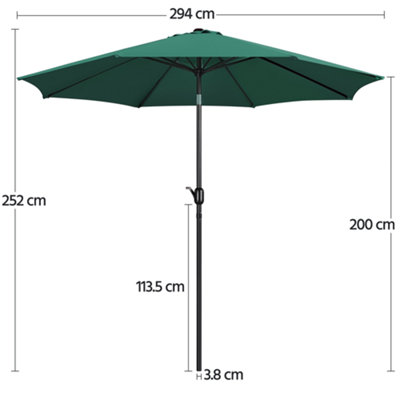 Yaheetech 2.94m Dark Green Patio Parasol Umbrella w/ Push Button Tilt and Crank