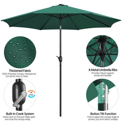 Yaheetech 2.94m Dark Green Patio Parasol Umbrella w/ Push Button Tilt and Crank