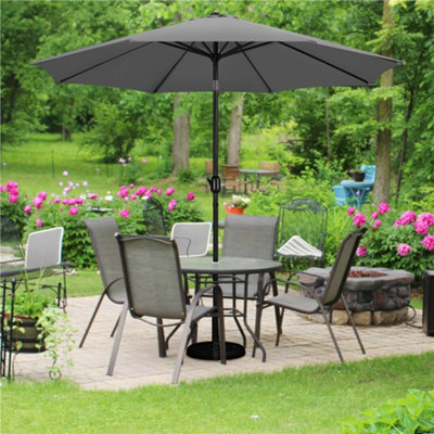 Yaheetech 2.94m Grey Patio Parasol Umbrella w/ Push Button Tilt and Crank