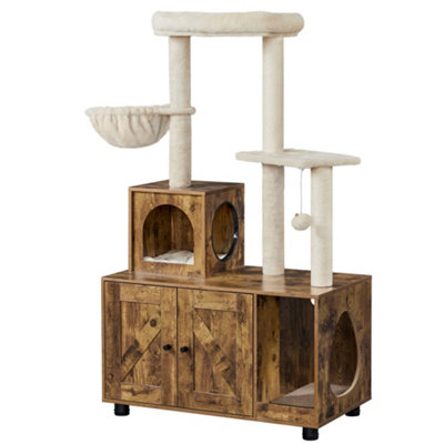 Yaheetech 2-in-1 large Cat Tree Furniture with table Rustic Brown