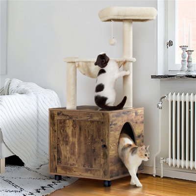 Yaheetech 2-in-1 Small Cat Tree Furniture with table Rustic Brown