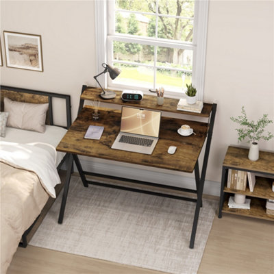 Yaheetech 2-Tier Foldable Computer Desk with Monitor Shelf for Home ...