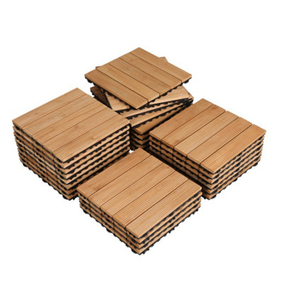 Yaheetech 27 pcs Fir Wood Flooring Tiles 30cm x 30cm Deck Tiles Brown Natural Wood