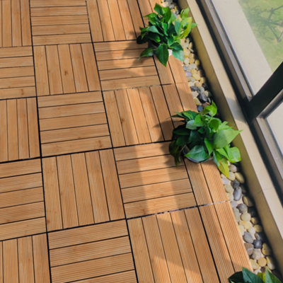 Yaheetech 27 pcs Fir Wood Flooring Tiles 30cm x 30cm Deck Tiles Brown Natural Wood