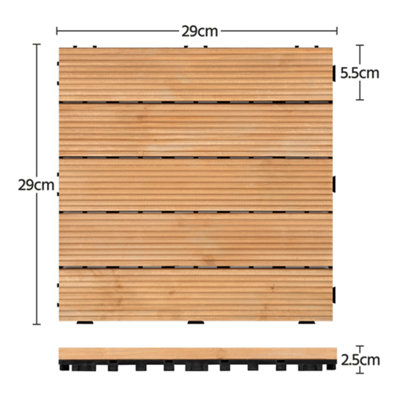 Yaheetech 27 pcs Fir Wood Flooring Tiles 30cm x 30cm Deck Tiles Brown Natural Wood - 3