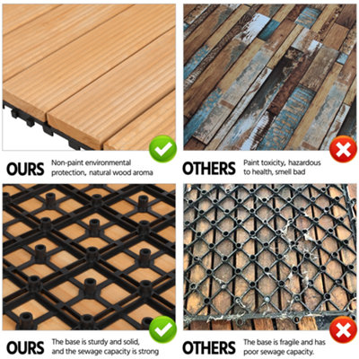 Yaheetech 27 pcs Fir Wood Flooring Tiles 30cm x 30cm Deck Tiles Brown Natural Wood - 4