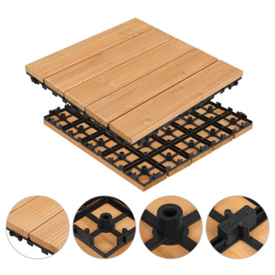 Yaheetech 27 pcs Fir Wood Flooring Tiles 30cm x 30cm Deck Tiles Brown Natural Wood - 5