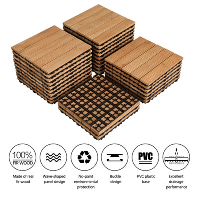 Yaheetech 27 pcs Fir Wood Flooring Tiles 30cm x 30cm Deck Tiles Brown Natural Wood - 7