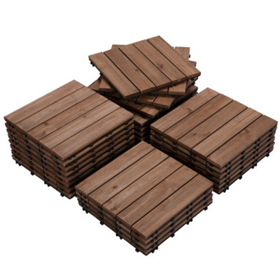 Yaheetech 27 pcs Fir Wood Flooring Tiles 30cm x 30cm Deck Tiles Brown