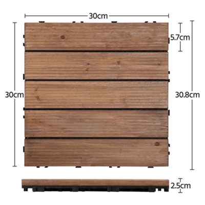 Yaheetech 27 pcs Fir Wood Flooring Tiles 30cm x 30cm Deck Tiles Brown - 3
