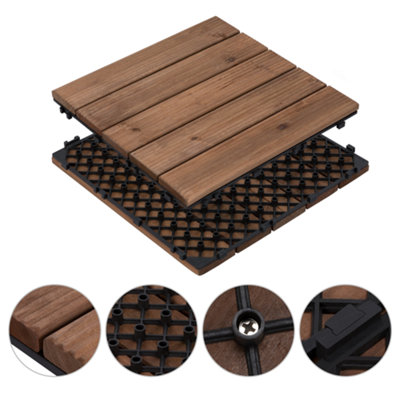 Yaheetech 27 pcs Fir Wood Flooring Tiles 30cm x 30cm Deck Tiles Brown - 4