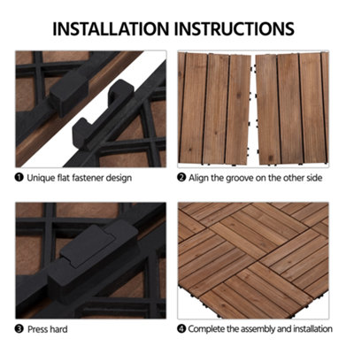 Yaheetech 27 pcs Fir Wood Flooring Tiles 30cm x 30cm Deck Tiles Brown - 5