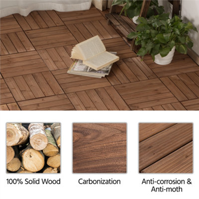 Yaheetech 27 pcs Fir Wood Flooring Tiles 30cm x 30cm Deck Tiles Brown - 9