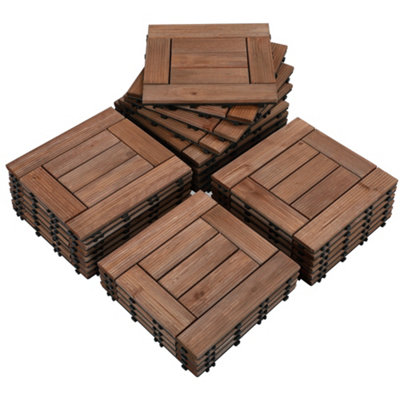 Yaheetech 27pcs Brown Composite Decking Tiles Fir Wooden Floor Tiles 30cm x 30cm