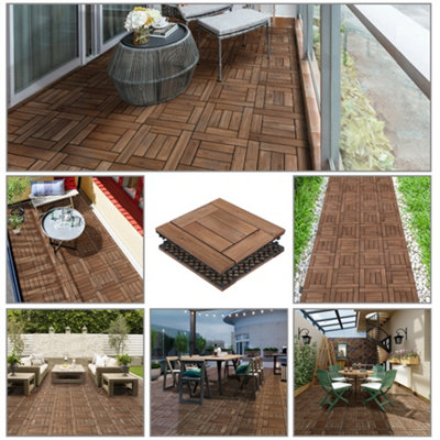 Yaheetech 27pcs Brown Composite Decking Tiles Fir Wooden Floor Tiles 30cm x 30cm