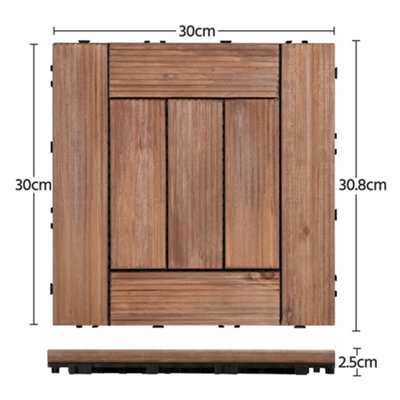 Yaheetech 27pcs Brown Composite Decking Tiles Fir Wooden Floor Tiles 30cm x 30cm - 3
