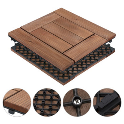 Yaheetech 27pcs Brown Composite Decking Tiles Fir Wooden Floor Tiles 30cm x 30cm - 4