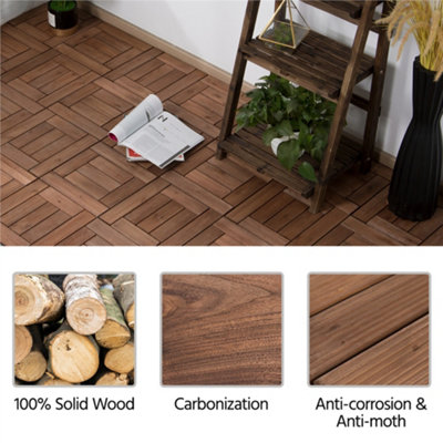 Yaheetech 27pcs Brown Composite Decking Tiles Fir Wooden Floor Tiles 30cm x 30cm - 6