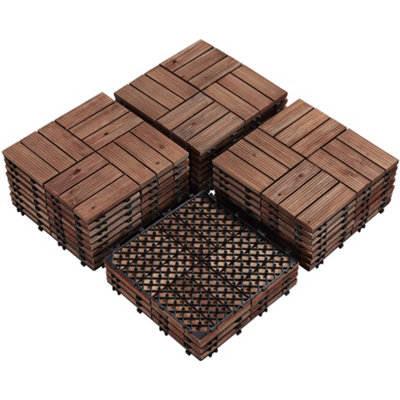 Yaheetech 27pcs Brown Interlocking Deck Tiles Fir Wood Flooring Tiles 30cm x 30cm