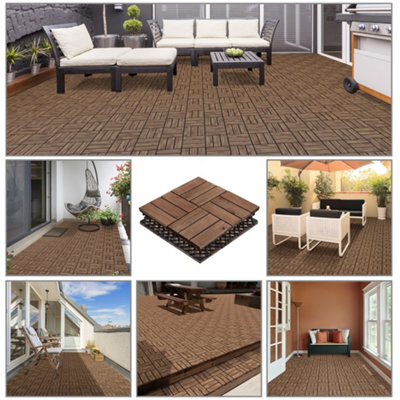 Yaheetech 27pcs Brown Interlocking Deck Tiles Fir Wood Flooring Tiles 30cm x 30cm