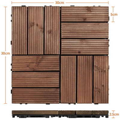 Yaheetech 27pcs Brown Interlocking Deck Tiles Fir Wood Flooring Tiles 30cm x 30cm - 3