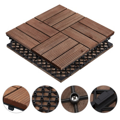 Yaheetech 27pcs Brown Interlocking Deck Tiles Fir Wood Flooring Tiles 30cm x 30cm - 4