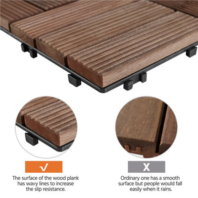 Yaheetech 27pcs Brown Interlocking Deck Tiles Fir Wood Flooring Tiles 30cm x 30cm - 5