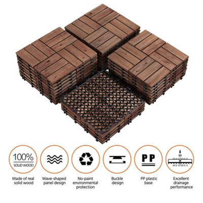 Yaheetech 27pcs Brown Interlocking Deck Tiles Fir Wood Flooring Tiles 30cm x 30cm - 6