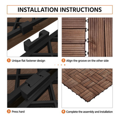 Yaheetech 27pcs Brown Interlocking Deck Tiles Fir Wood Flooring Tiles 30cm x 30cm - 7