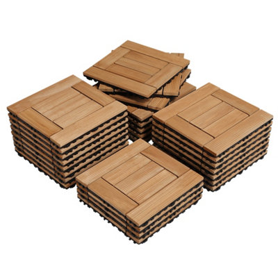 Yaheetech 27pcs Natural Wood Composite Decking Tiles Fir Wooden Floor Tiles 29cm x 29cm