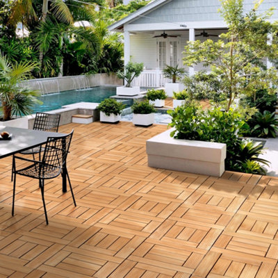 Yaheetech 27pcs Natural Wood Composite Decking Tiles Fir Wooden Floor Tiles 29cm x 29cm