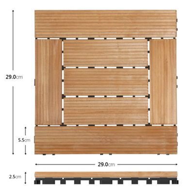 Yaheetech 27pcs Natural Wood Composite Decking Tiles Fir Wooden Floor Tiles 29cm x 29cm - 3