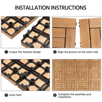 Yaheetech 27pcs Natural Wood Composite Decking Tiles Fir Wooden Floor Tiles 29cm x 29cm - 7