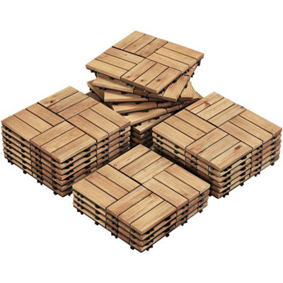 Yaheetech 27pcs Natural Wood Interlocking Deck Tiles 30cm x 30cm