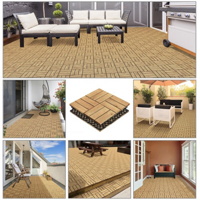 Yaheetech 27pcs Natural Wood Interlocking Deck Tiles 30cm x 30cm
