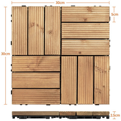 Yaheetech 27pcs Natural Wood Interlocking Deck Tiles 30cm x 30cm - 3