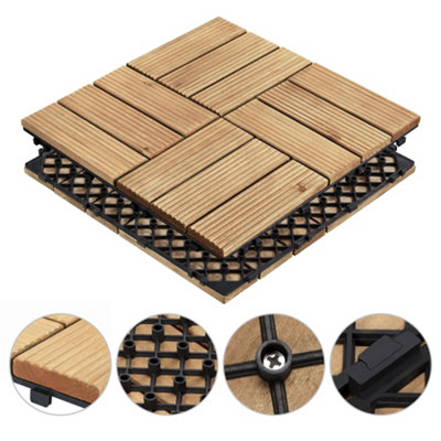 Yaheetech 27pcs Natural Wood Interlocking Deck Tiles 30cm x 30cm - 4