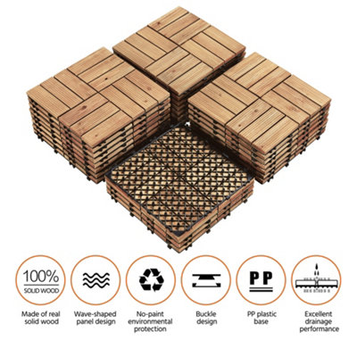 Yaheetech 27pcs Natural Wood Interlocking Deck Tiles 30cm x 30cm - 6