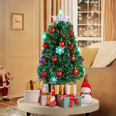 Yaheetech 2ft Green Fibre Optic Tabletop Prelit Christmas Tree with ...