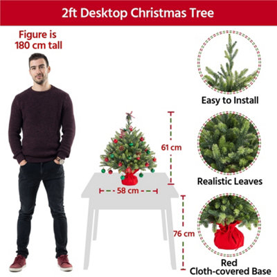 Yaheetech 2ft Green PE Tabletop Mini Christmas Tree with Cement Base
