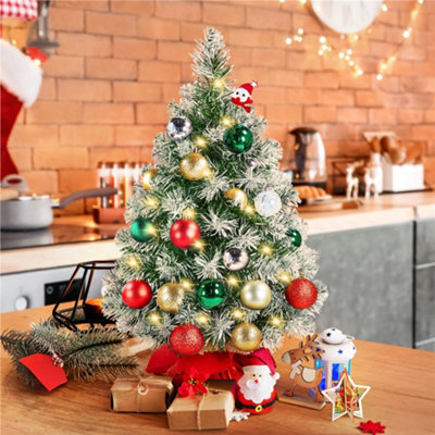 Yaheetech 2ft Prelit Frosted Tabletop Mini Artificial Christmas Tree with Cement Base