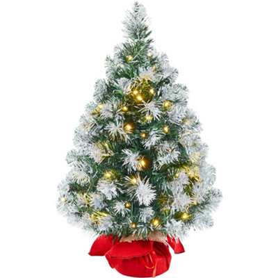 Yaheetech 2ft Prelit Frosted Tabletop Mini Artificial Christmas Tree with Cement Base