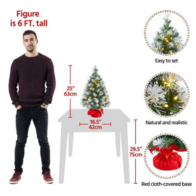 Yaheetech 2ft Prelit Frosted Tabletop Mini Artificial Christmas Tree with Cement Base - 3