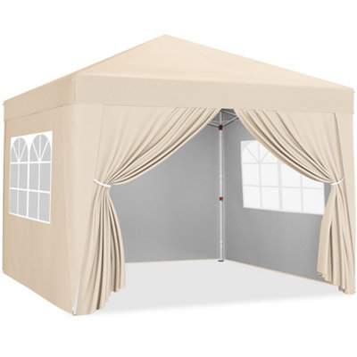 Yaheetech 2mx2m Beige Fabric Pop Up Canopy Tent w/ Sidewalls
